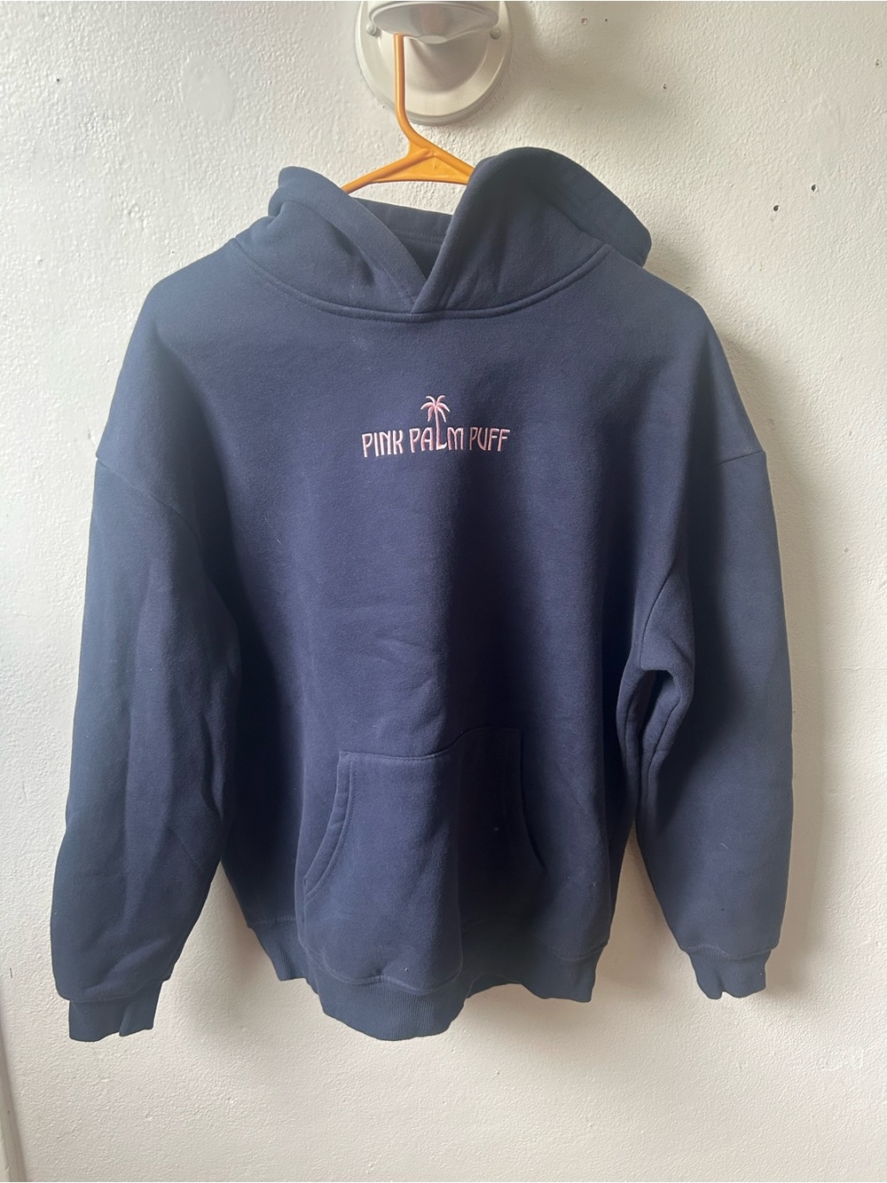 Navy 'Pink Palm Puff' Logo Hoodie